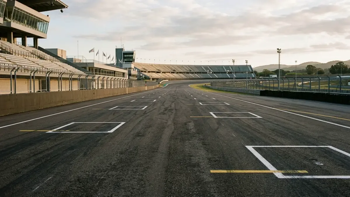 Grilla de largada vacía pintada en el asfalto del autódromo