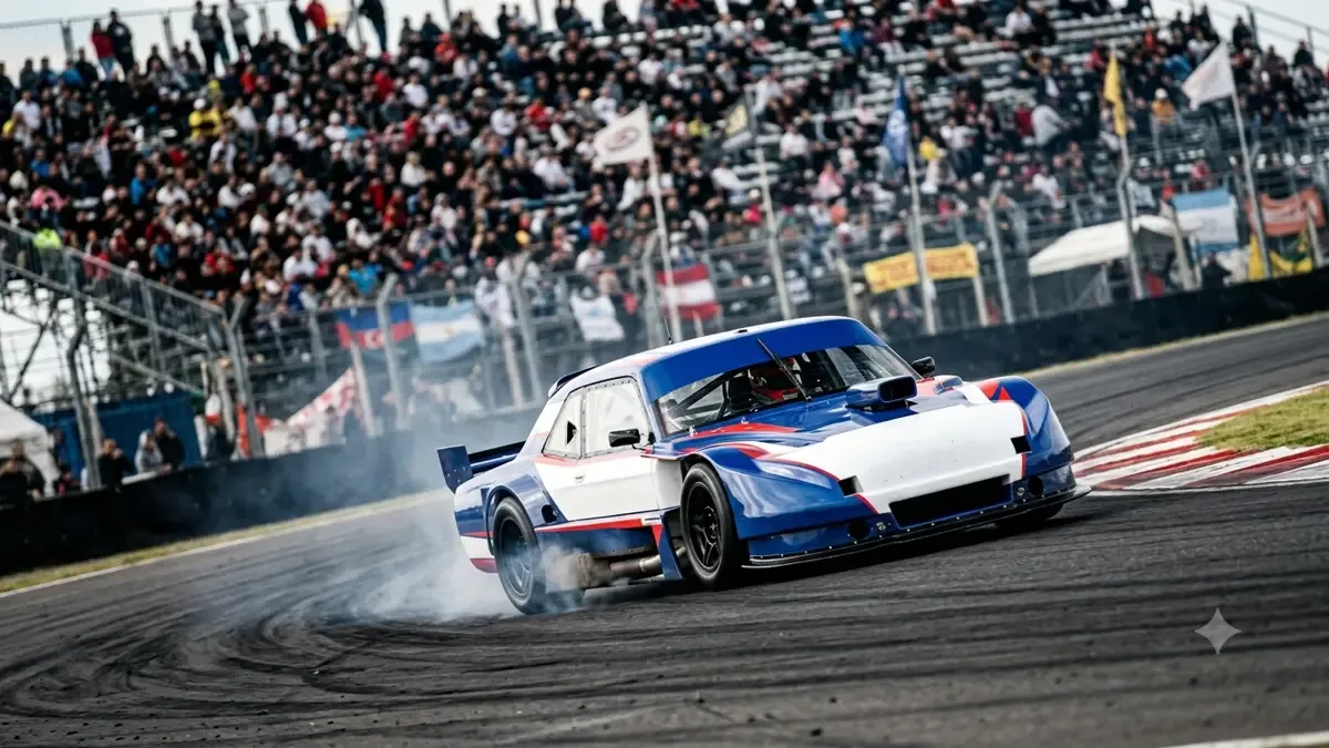 Auto de turismo carretera en una curva peraltada de autódromo
