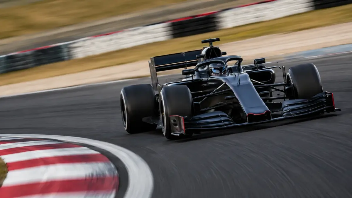 Monoplaza de carreras tomando una curva cerrada